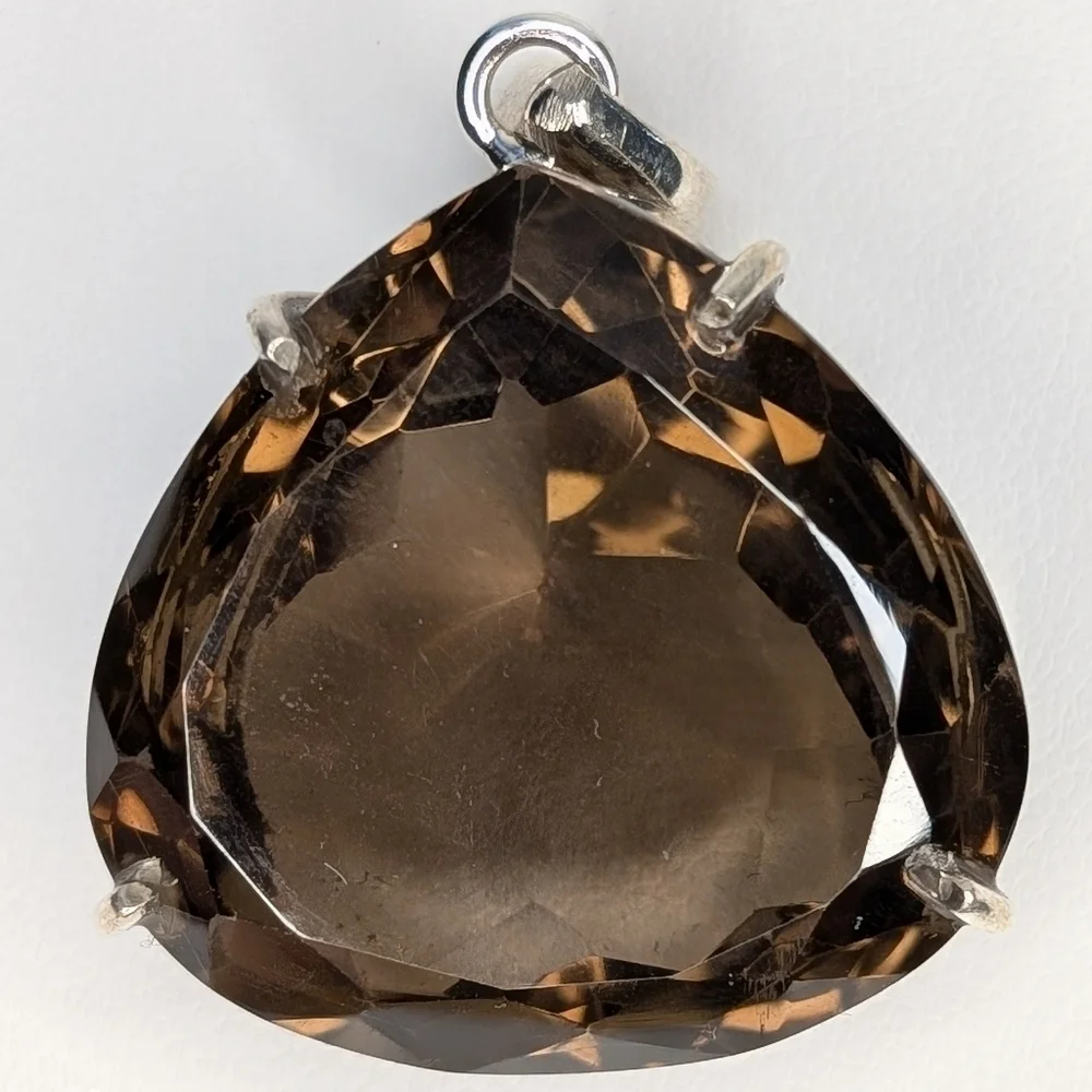 Giant Faceted Smokey Quartz Pendant S925 Sterling Silver - Picture 3 of 9